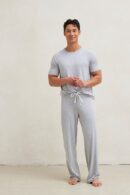 Men's Pima Sleep Short-Long Set in Viridian Surf Stripe