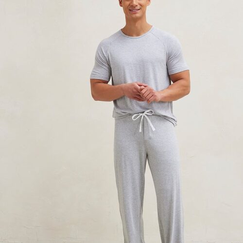 Men's Pima Sleep Short-Long Set in Viridian Surf Stripe