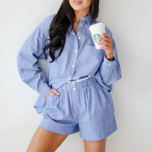 Hamptons Shorts Set in Sail Blue Awning Stripe