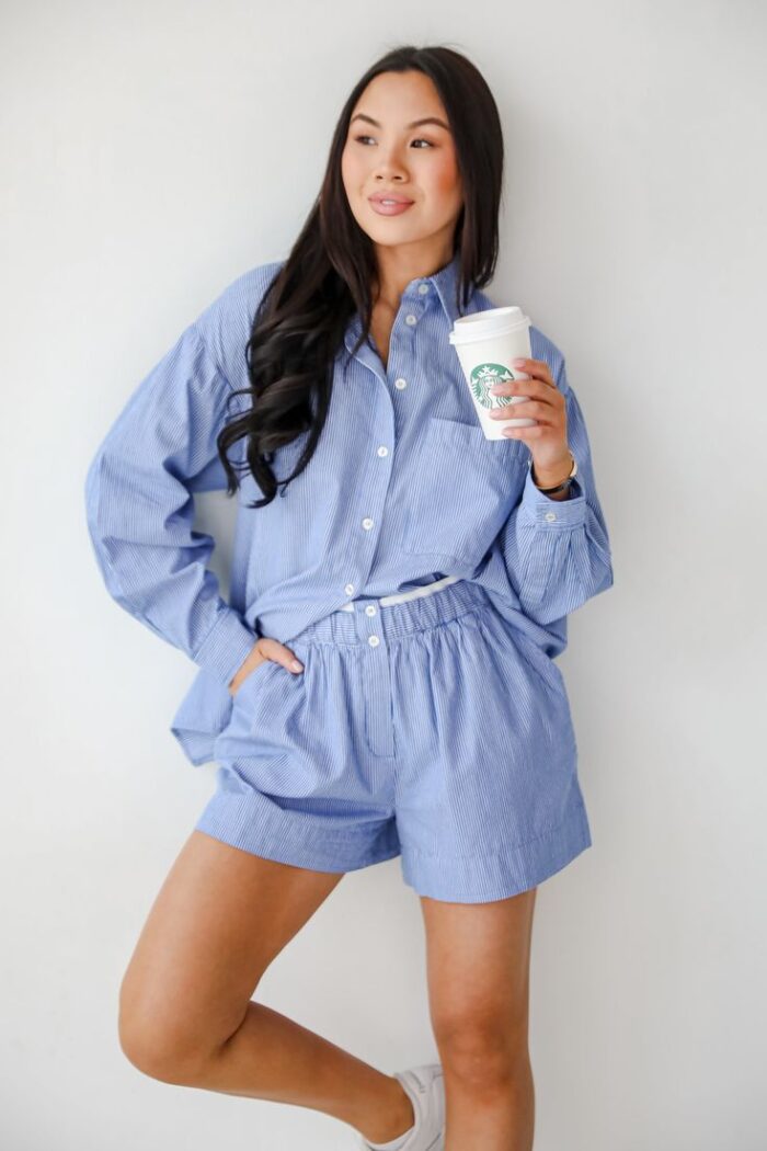 Hamptons Shorts Set in Sail Blue Awning Stripe