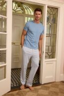 Men's Pima Sleep Short-Long Set in Viridian Surf Stripe