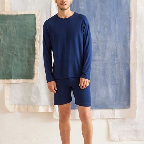 Men's Long Sleeve Bamboo Tee in Navy