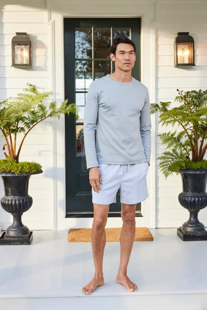 Men’s Cotton Sleep Shorts – Anchor Blue Stripe - Image 2