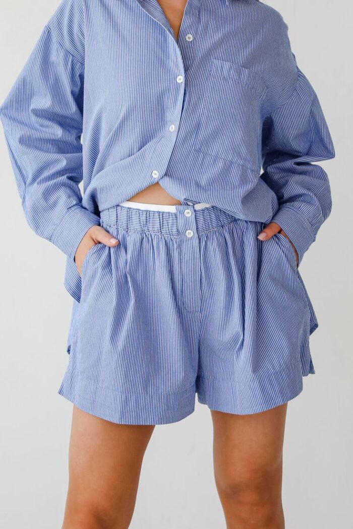 Hamptons Shorts Set in Sail Blue Awning Stripe - Image 2