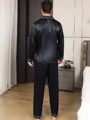 Men’s Long-Sleeve Black Satin Pajama Set