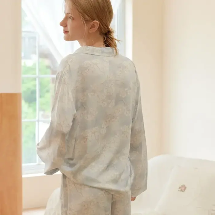 Women’s Floral Pajamas – Long Sleeve Satin Sleepwear - Image 4