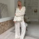 Women’s White Heart Print Pajama Set – Long Sleeve & Pants