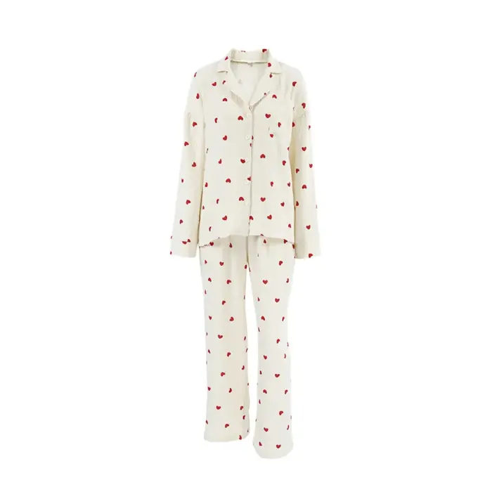 Women’s White Heart Print Pajama Set – Long Sleeve & Pants - Image 6