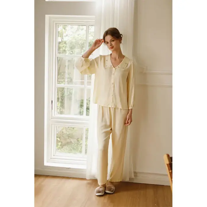 Women’s Satin Pajamas – Elegant Long Sleeve Button-Up Sleepwear - Image 3