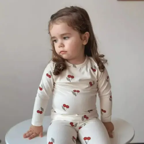 Kids Cherry Print Pajamas – Soft Cotton Long Sleeve Set