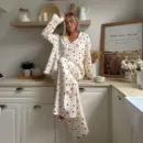 Women’s White Heart Print Pajama Set – Long Sleeve & Pants