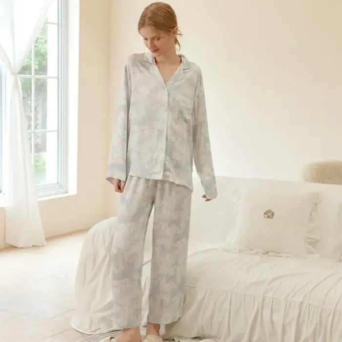 Women’s Floral Pajamas – Long Sleeve Satin Sleepwear - Image 3