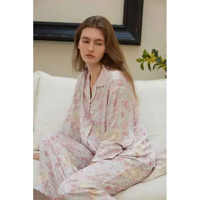 Women’s Floral Satin Pajamas Set – Long Sleeve Silk-Feel Sleepwear - Image 5