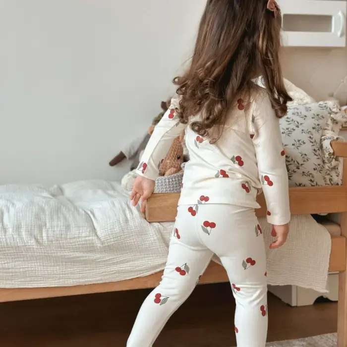 Kids Cherry Print Pajamas – Soft Cotton Long Sleeve Set - Image 3