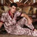 Men’s Short-Sleeve Satin Pajama Set with Geometric Print