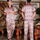 Men’s Short-Sleeve Satin Pajama Set with Geometric Print