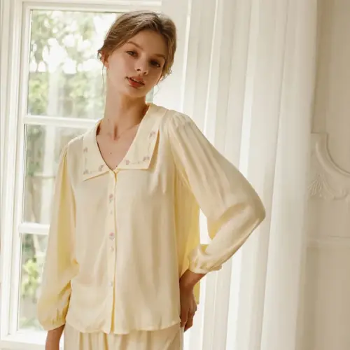 Women’s Satin Pajamas – Elegant Long Sleeve Button-Up Sleepwear